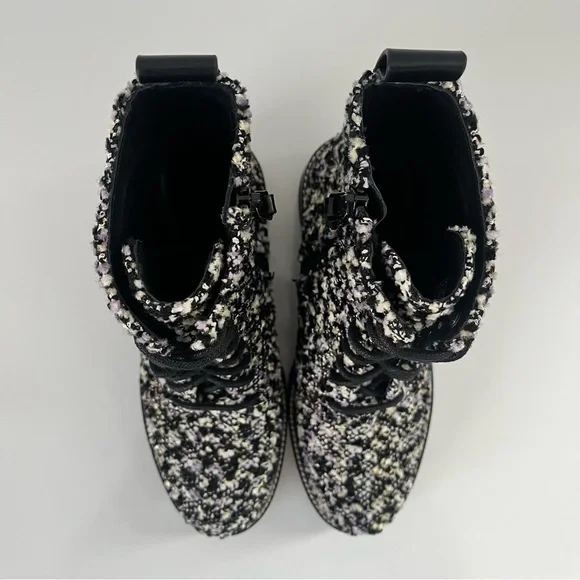 Tory Burch 50mm Tweed Lug Sole Combat Boots in Black/Multi - Picture 5 of 13